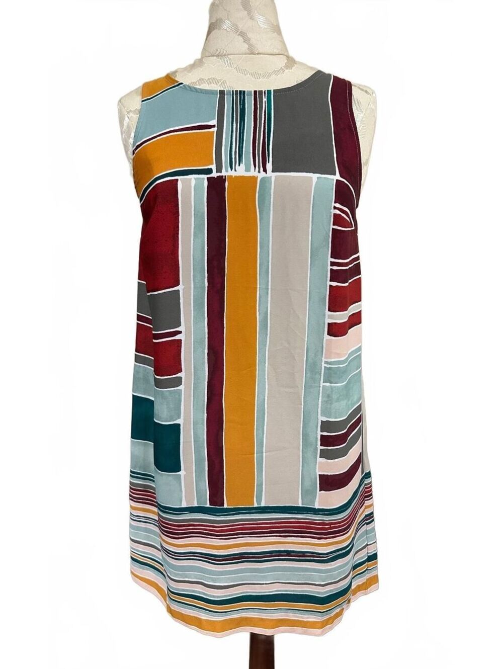 Ann Taylor Loft Sleeveless Multicolor Striped Shift Dress Back Zipper Size XS